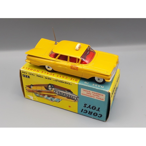 1180 - A boxed Corgi Toys No.221 Chevrolet New York Taxi Cab, Nr M-M, Box with packing E