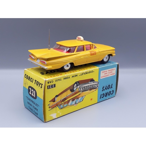 1180 - A boxed Corgi Toys No.221 Chevrolet New York Taxi Cab, Nr M-M, Box with packing E