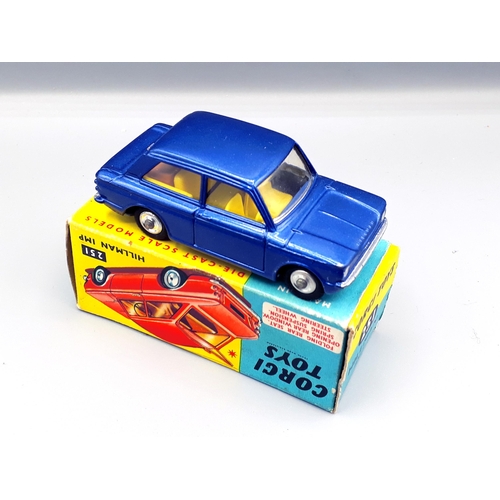 1183 - A boxed Corgi Toys No.251 blue Hillman Imp with suitcase, NM-M, box E+