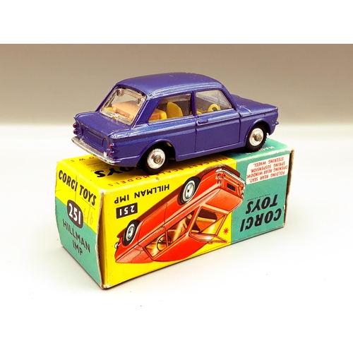 1183 - A boxed Corgi Toys No.251 blue Hillman Imp with suitcase, NM-M, box E+