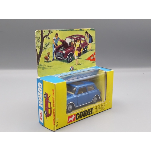 1188 - A boxed Corgi Toys No.334 blue Mini-Cooper Magnifique, Nr M-M, box superb