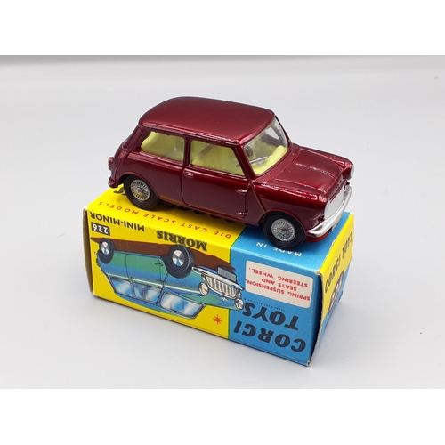 1189 - A boxed Corgi Toys No.226 maroon Morris Mini-Minor, Nr M-M, box superb