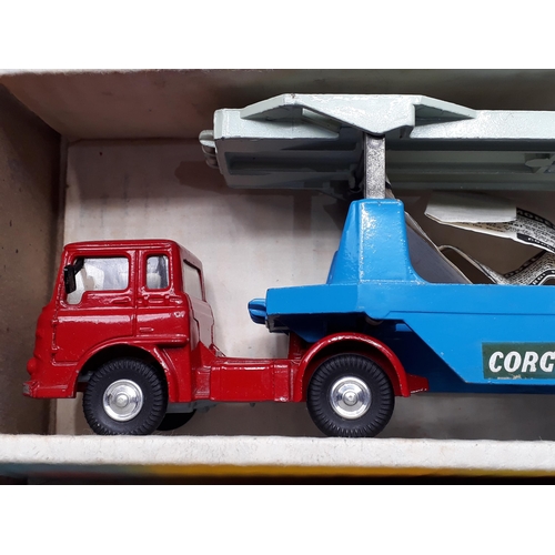 1213 - A boxed Corgi Toys Gift Set 28 Carrimore Car Transporter with four Cars. The cars are all illustrate... 