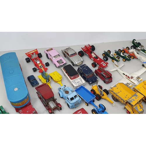 1231 - A box of play worn diecast models including Corgi Toys James Bond Aston Martin DB5, Dinky Toys Merse... 