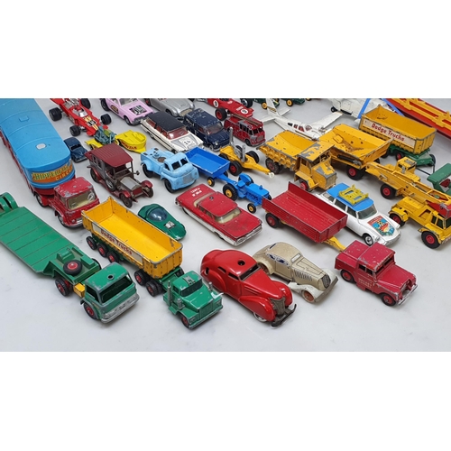 1231 - A box of play worn diecast models including Corgi Toys James Bond Aston Martin DB5, Dinky Toys Merse... 