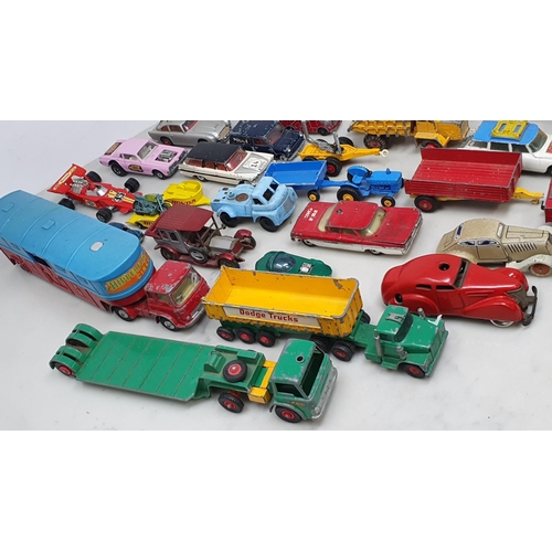 1231 - A box of play worn diecast models including Corgi Toys James Bond Aston Martin DB5, Dinky Toys Merse... 