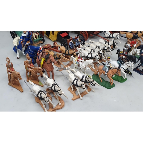 1233 - A box of plastic Timpo, Crescent and Britains plastic Figures including Cowboys and Indians, Soldier... 