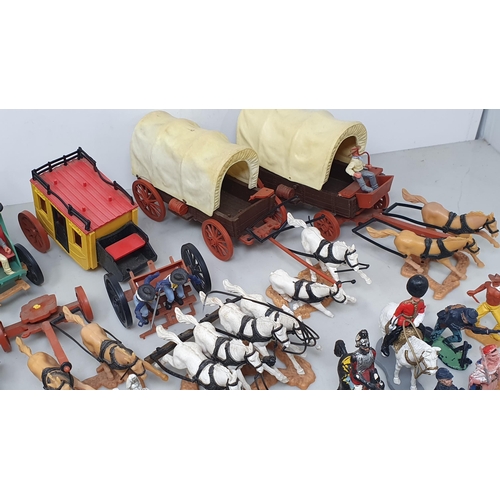 1233 - A box of plastic Timpo, Crescent and Britains plastic Figures including Cowboys and Indians, Soldier... 