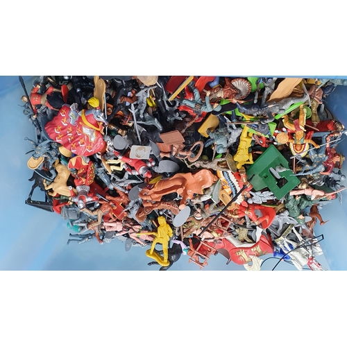 1233 - A box of plastic Timpo, Crescent and Britains plastic Figures including Cowboys and Indians, Soldier... 