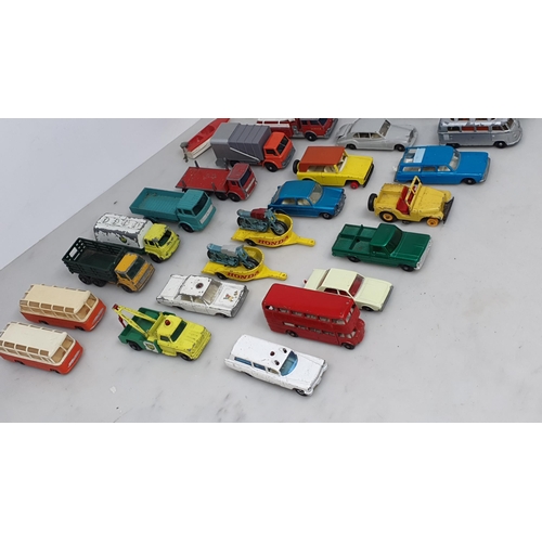 1234 - A box of play worn Lesney Matchbox Vehicles including Rolls Royce Phantom V, Jeep Gladiator, Commer ... 