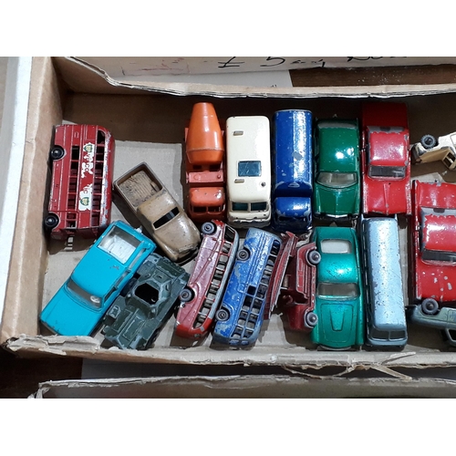 1281 - Four trays of unboxed play worn Lesney and Matchbox Vehicles