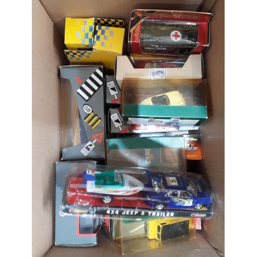 1283 - Two boxes of Corgi, Dinky, Matchbox and other recent diecast boxed Models