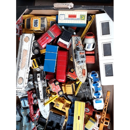 1287 - Three boxes of play worn diecast Models including Dinky, Corgi and Matchbox