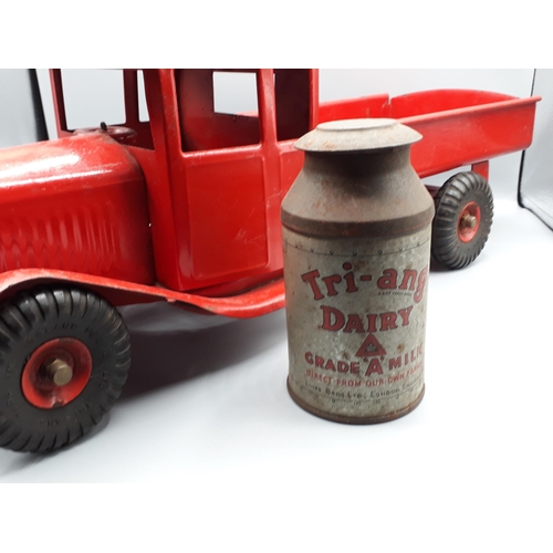 1288 - A Triang tinplate Lorry with Milk Churn and a Crane