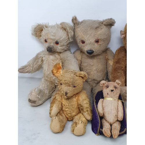 1349 - An old Merrythought mohair Teddy Bear, three other antique Teddy Bears and a Monkey