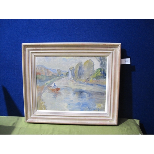 431 - RONALD OSSORY DUNLOP R.A. Boating on a river, said to be the Arun, signed , oil on canvas, 15 1/2 x ... 