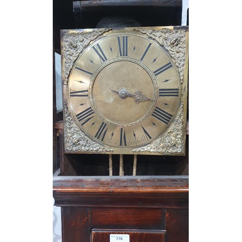 46 - An 18th Century oak Longcase Clock with square brass dial, having single hand, inscribed Rose, Lichf... 