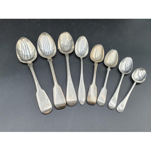 124 - Four various silver Dessert Spoons three silver Teaspoons, and one plated