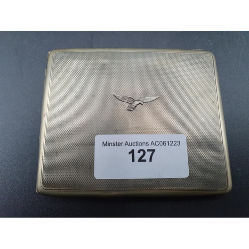 127 - A white metal German Cigarette Case with applied eagle and interior inscription F H Kp GABLINGEN, KR... 