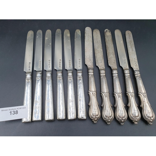138 - Six George III silver Knives, Dublin 1805, and five others, Sheffield 1867