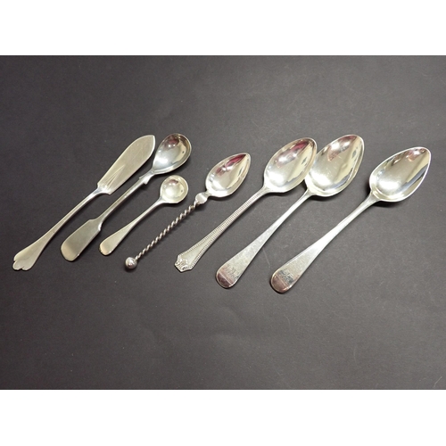 144 - A Georgian silver Teaspoon, a Victorian silver Teaspoon, a silver Teaspoon with beaded design, a sil... 