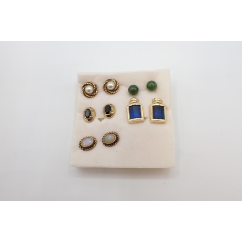 163 - A pair of Opal Ear Studs in 9ct gold, a pair of paste Ear Studs, a pair of Cultured Pearl Ear Studs ... 