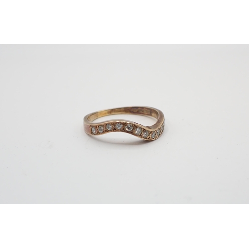 198 - A Diamond wave Ring pavé-set brilliant-cut stones in 9ct gold, ring size L, approx 2.10gms