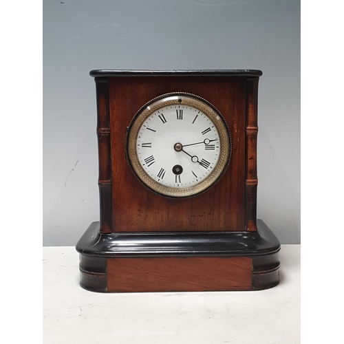 30 - An Edwardian mahogany cased Mantle Clock with bamboo effect columns 8in H x 7 1/4in W (R7)