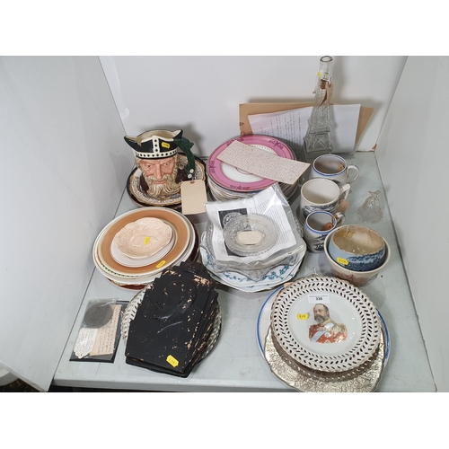 330 - A collection of Commerative items including, a pair of Coronation Plates, a pair of plaster Plaques ... 