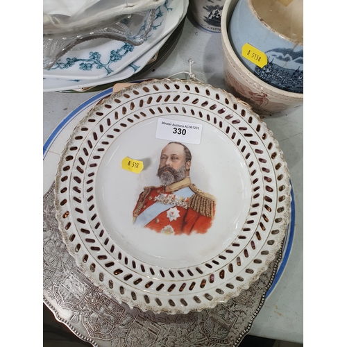 330 - A collection of Commerative items including, a pair of Coronation Plates, a pair of plaster Plaques ... 