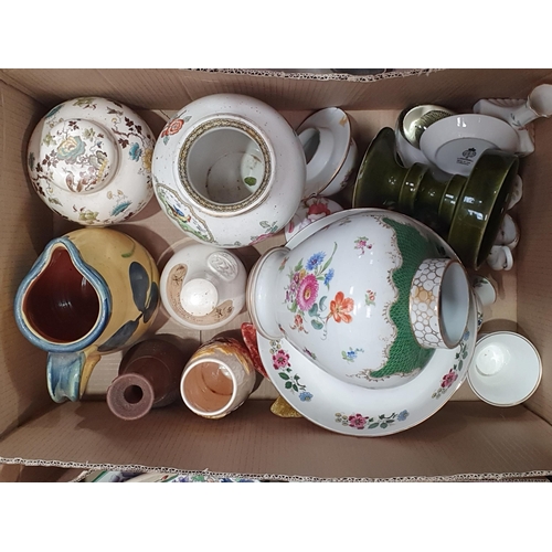 351 - Two boxes of assorted Ceramics including, Three Horn Beakers, a Dresden Vase and Cover A/F, Royal Wo... 