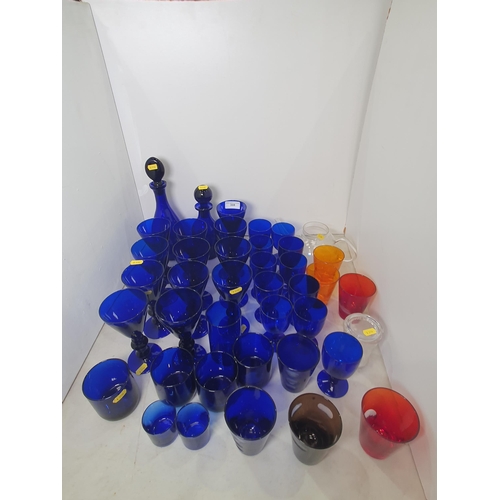 359 - A collection of Bristol Blue including, two Decanters, Wine Glasses, Goblets, etc. (R5).