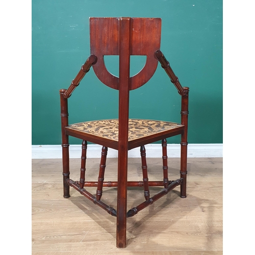 471 - An antique Sgraffito decorated walnut Corner Chair with faux bamboo turned supports and stretchers. ... 