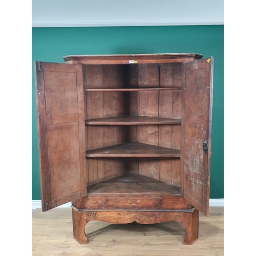 483 - A large elm Corner Cupboard on Stand with pair of panelled doors above single fitted drawer, 5ft 11