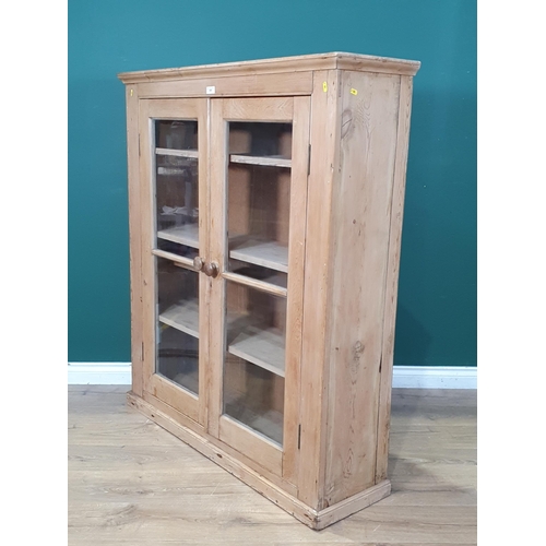 489 - A pine glazed two door Cupboard with three fitted shelves, 4ft 5