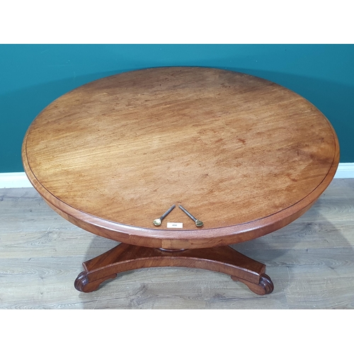 490 - A 19th Century circular mahogany Breakfast Table on hexagonal tapered column on tripod base and cast... 