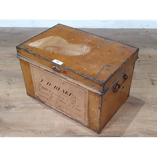 496 - A painted metal Deeds Box with pair of carry handles, bearing paper label for 