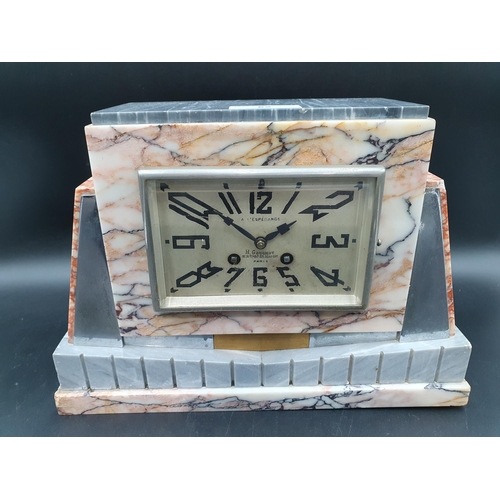 52 - An Art Deco French Mantle Clock with rectangular dial inscribed H Godchot, Paris, twin train strikin... 