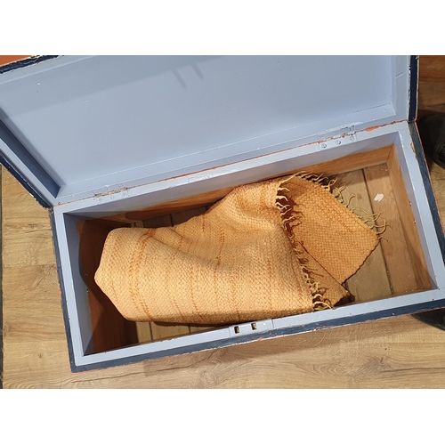 584 - A pine Blanket Box with brass carry handles on modern castors, 1ft 9