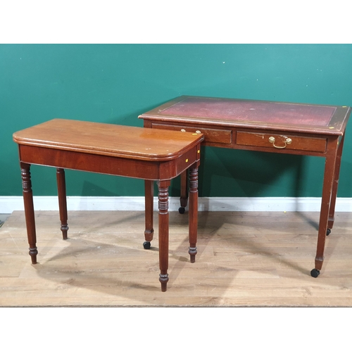 595 - A mahogany Desk with leather effect writing surface fitted two frieze drawers 3ft 6in W x 2ft 8in H ... 