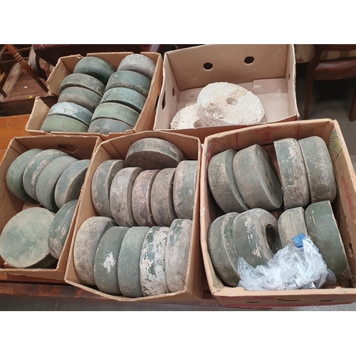 624 - A quantity of green painted circular Tent Pole Bases. (R7).