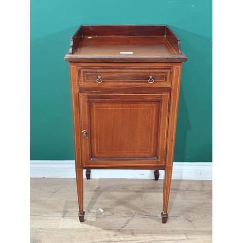 631 - A mahogany Bedside Cabinet with raised gallery, single fitted drawer above single cupboard door, rai... 