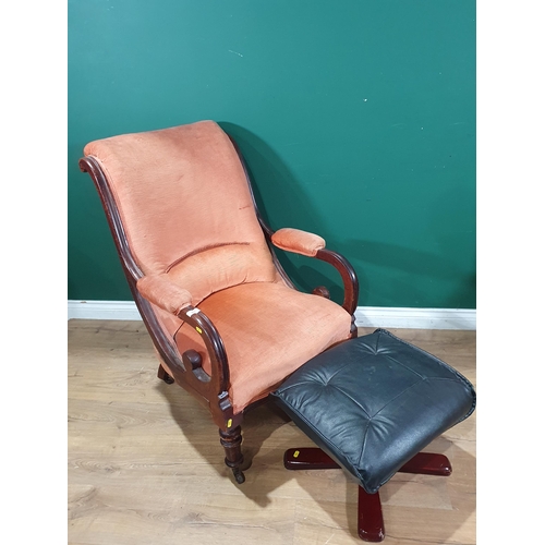 641 - A Victorian mahogany framed open Armchair and a  modern leather effect Footstool (R9)