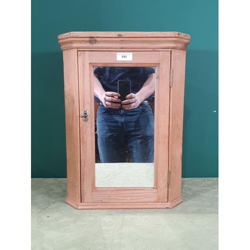 690 - A pine Bathroom Corner Cabinet with mirror door 1ft 9in H x 1ft 5in W (R8)