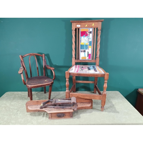 711 - An oak Chair, a child's bentwood Chair, an oak Shelf and two Dunlop Foot Pumps (R10)