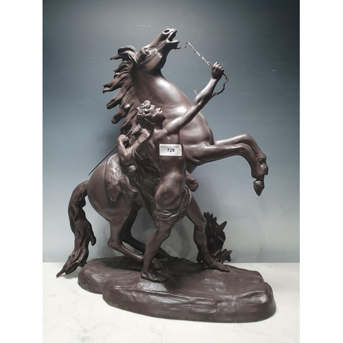 729 - A large spelter Marley Horse and Figure, the base stamped Cousto, 23in H (R9)