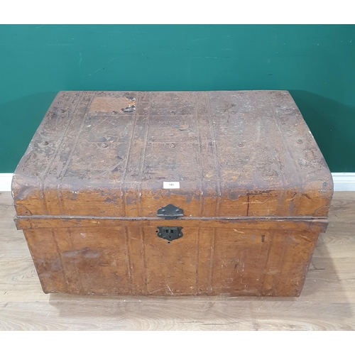 745 - A large painted Tin Luggage Trunk with carry handles, front lock catch missing, 1ft 11