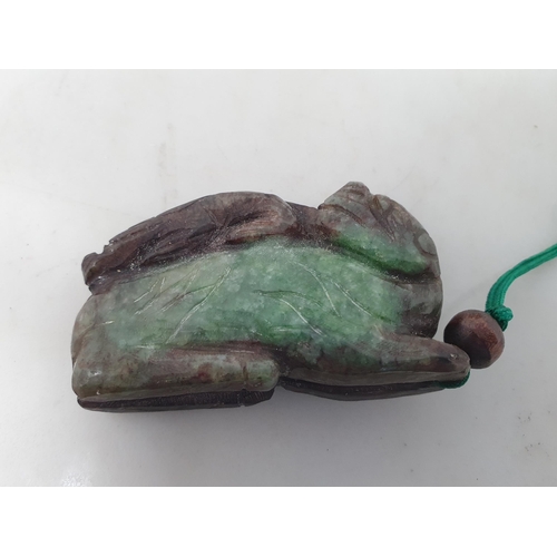 97 - Four jade type Carvings of rat on a leaf, etc