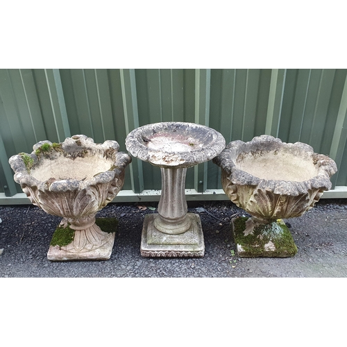 77 - A pair of composite stone acanthus leaf design Garden Planters on square supports, and a composite B... 