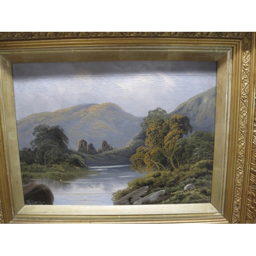 403 - W. BARCLAY. Mountainous river landscapes , signed, oil on canvas, 12 x 15 in; a pair;  a print title... 